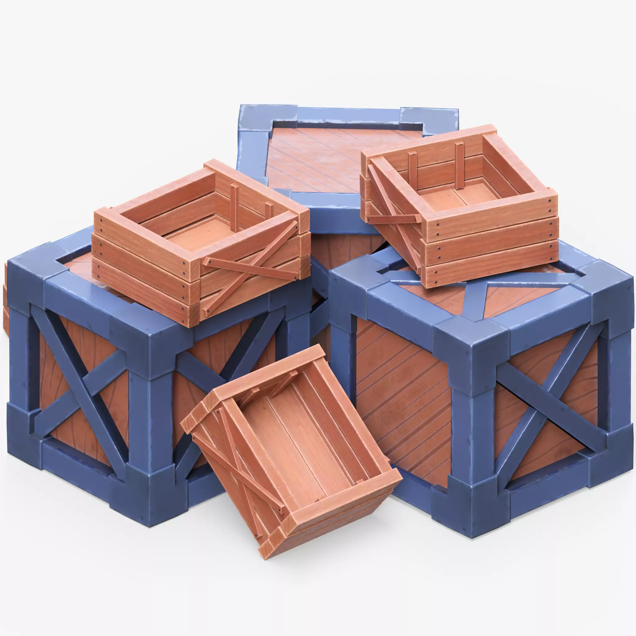 Timber Box Model Stylized Wooden Boxes 3D model | CGTrader
