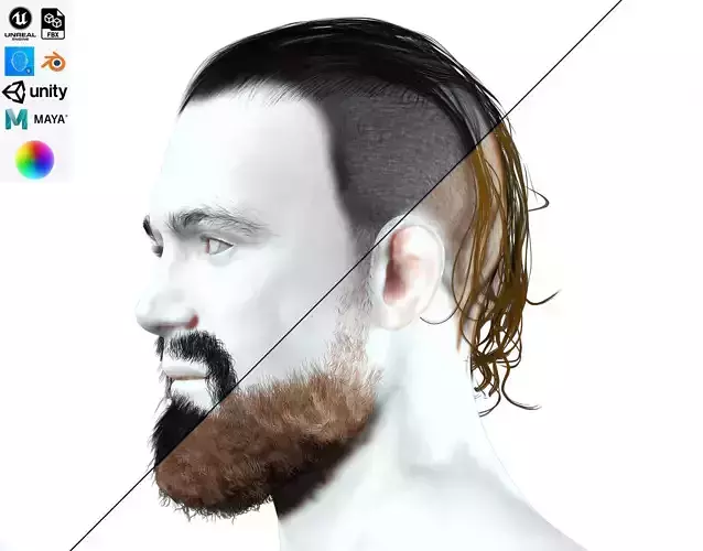 Realistic Shaved Long Hair - Man