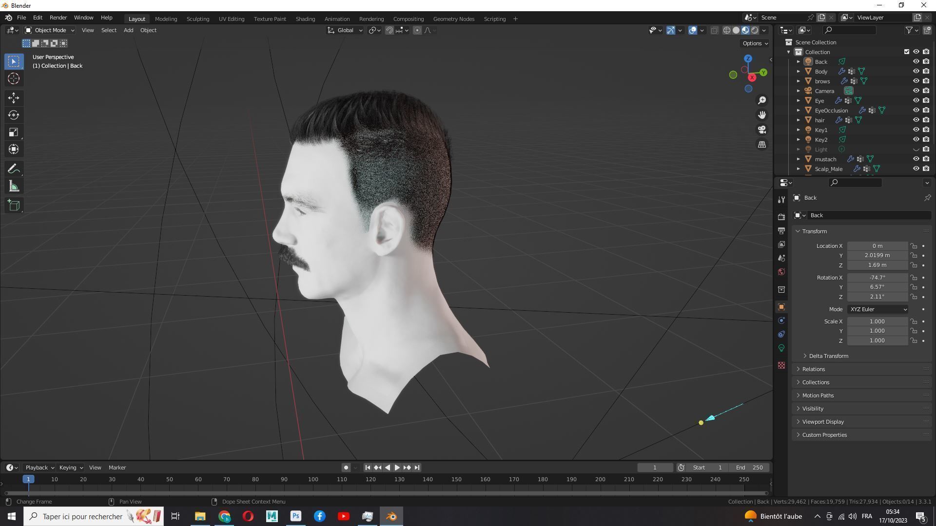 Classic Male Hair With Mustache Low-poly 3D model_19
