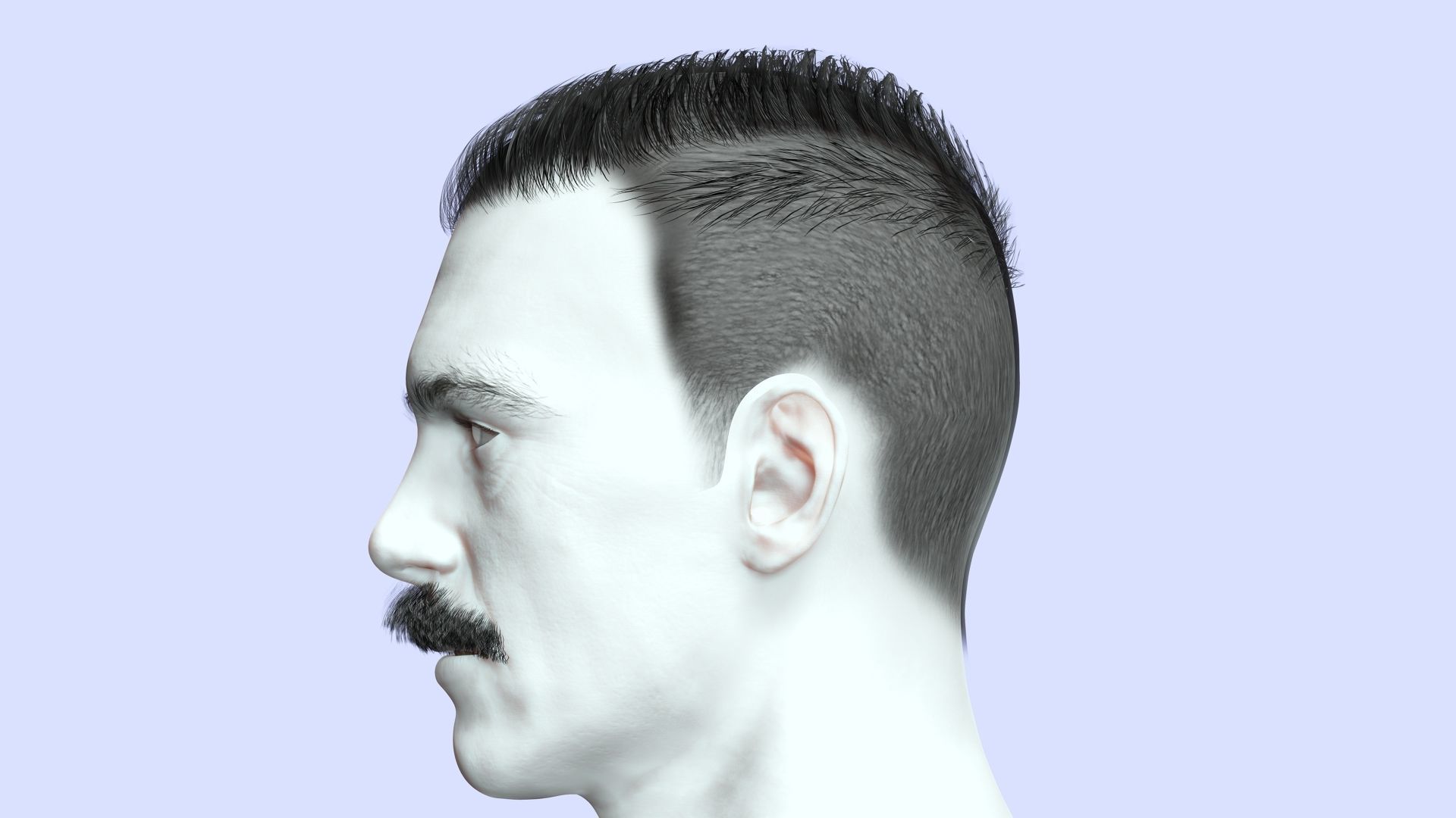 Classic Male Hair With Mustache Low-poly 3D model_8