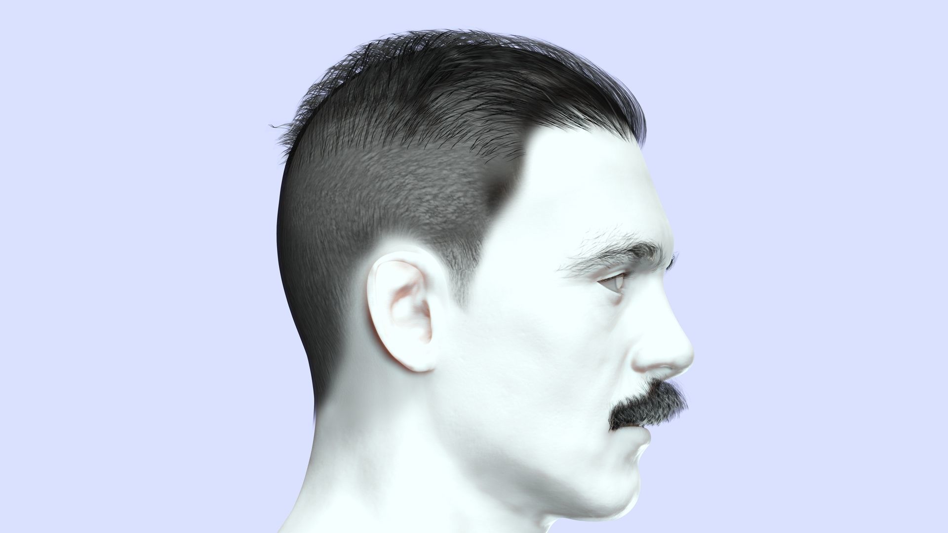 Classic Male Hair With Mustache Low-poly 3D model_12