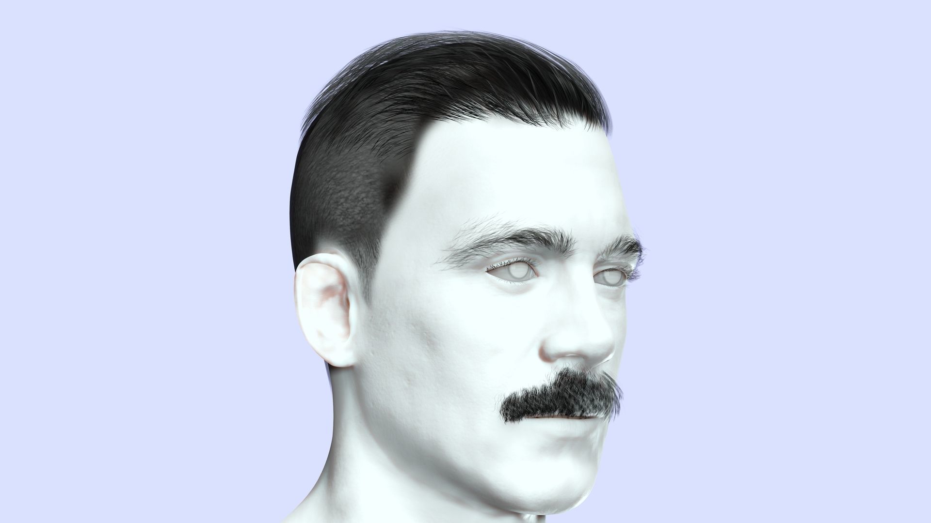 Classic Male Hair With Mustache Low-poly 3D model_13