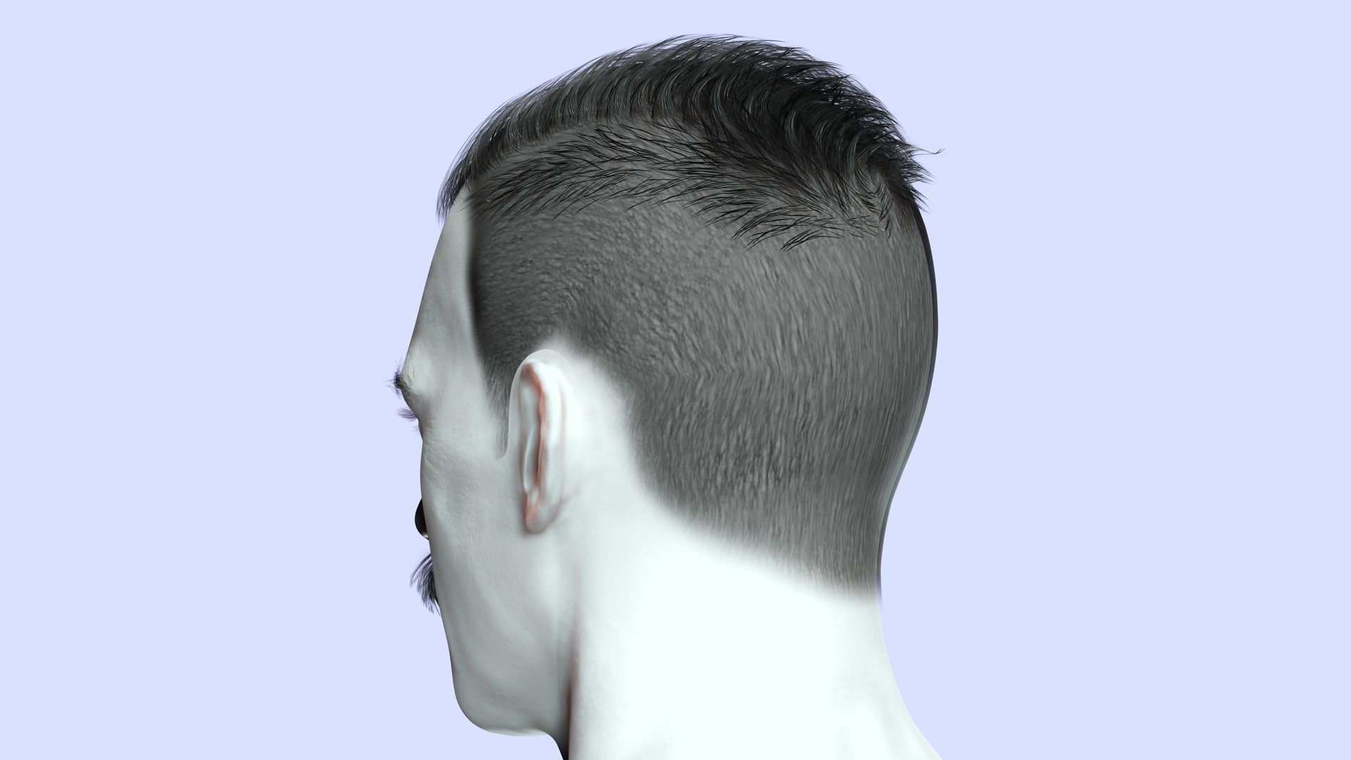 Classic Male Hair With Mustache Low-poly 3D model_9
