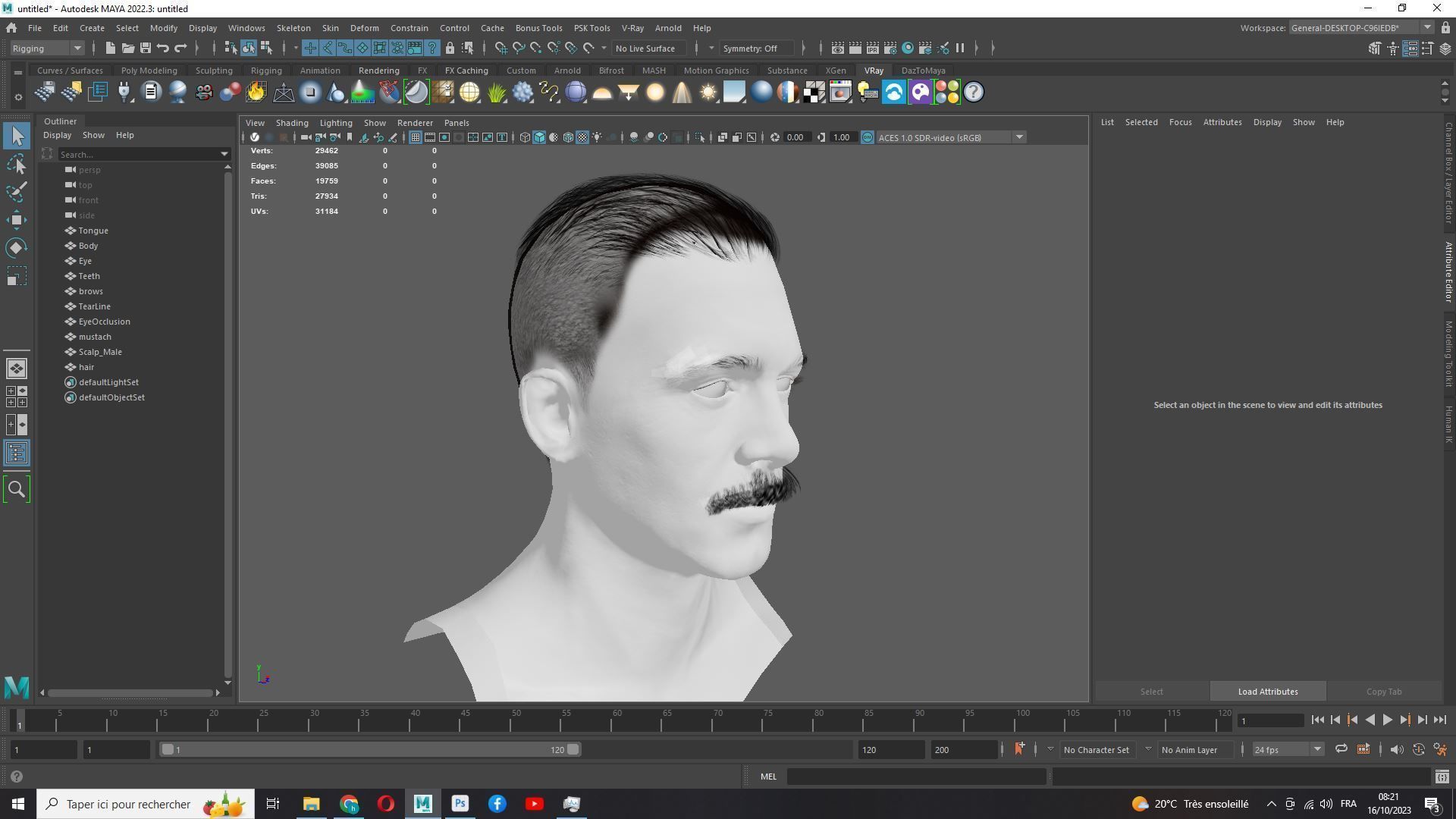 Classic Male Hair With Mustache Low-poly 3D model_17