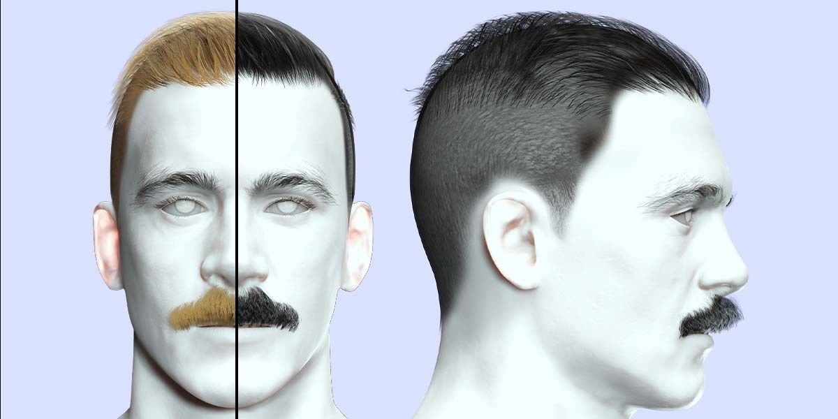 Classic Male Hair With Mustache Low-poly 3D model_1