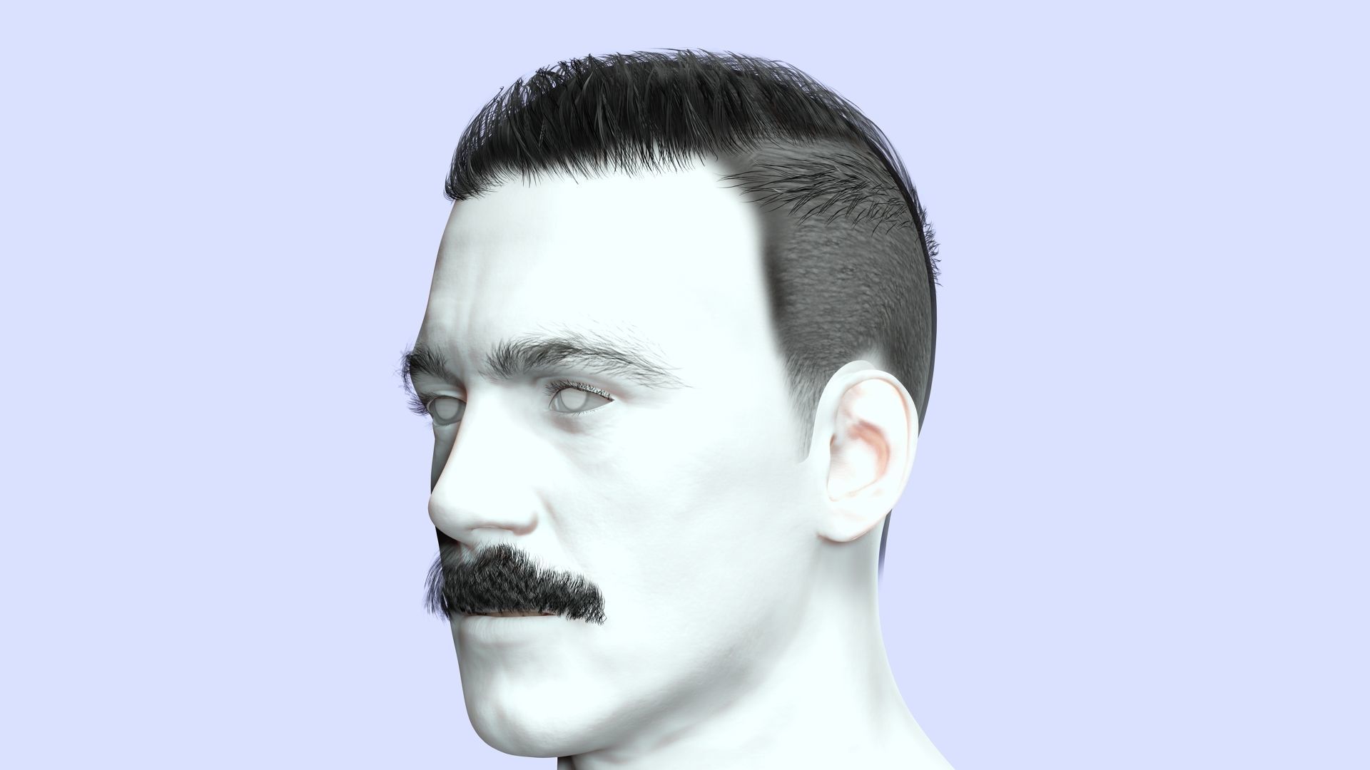 Classic Male Hair With Mustache Low-poly 3D model_7