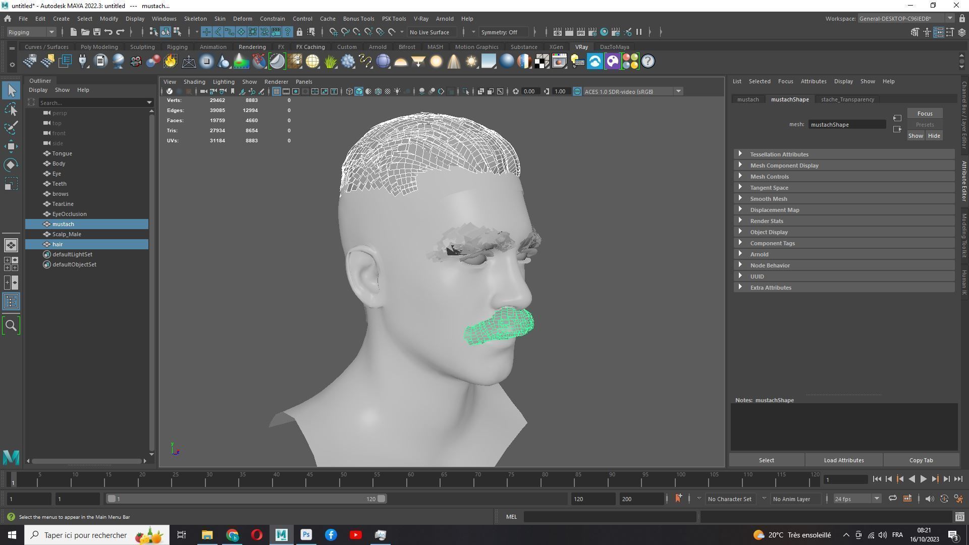 Classic Male Hair With Mustache Low-poly 3D model_16