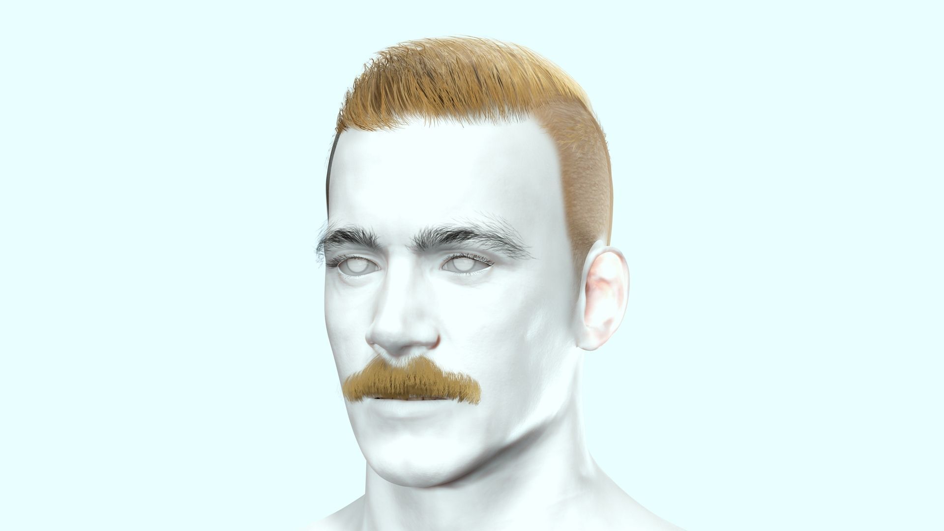 Classic Male Hair With Mustache Low-poly 3D model_4