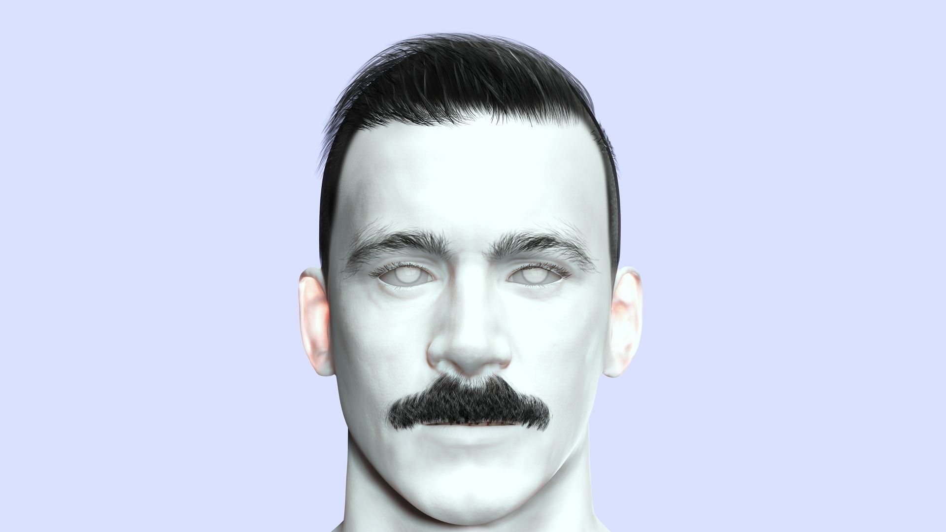 Classic Male Hair With Mustache Low-poly 3D model_6