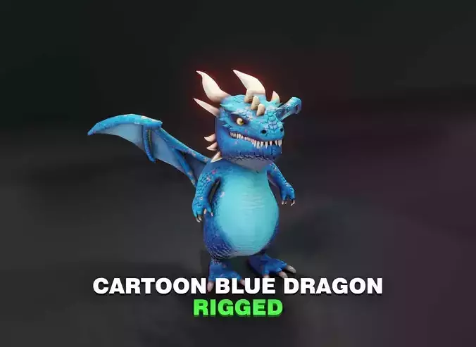 Cartoon Blue Dragon Rigged 3D Model Low-poly 3D model