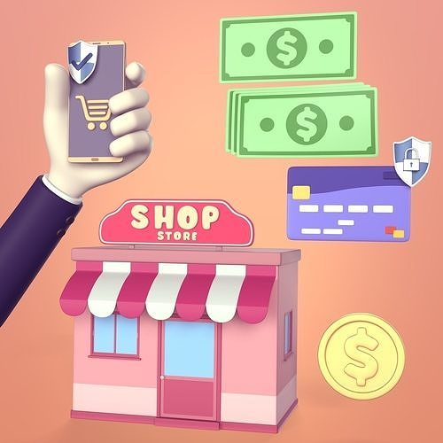 Cartoon Business Icons Pack -- Hand - Smartphone - Shop - Dollar Low-poly 3D model