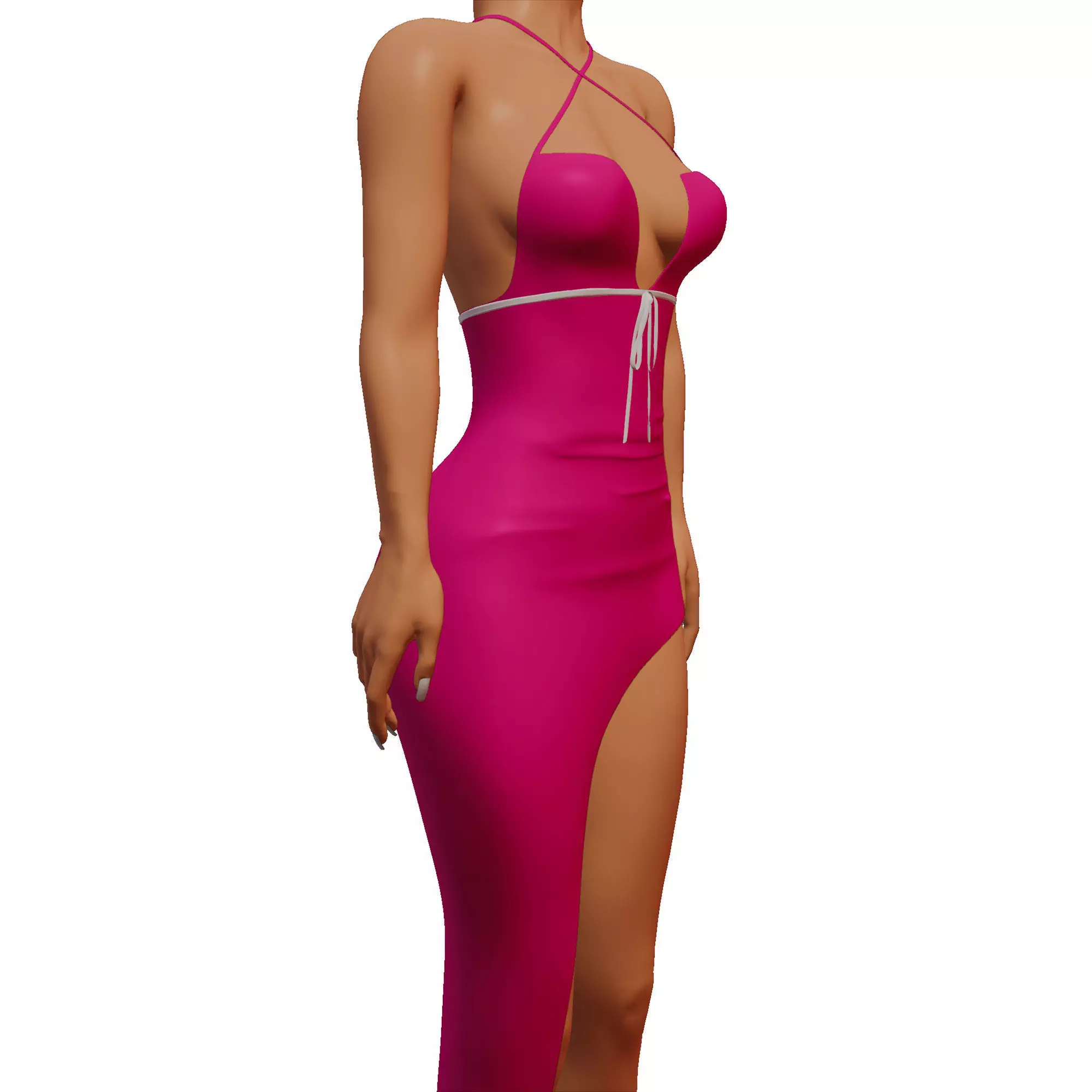 Women Pink Dress Low-poly 3D model_0