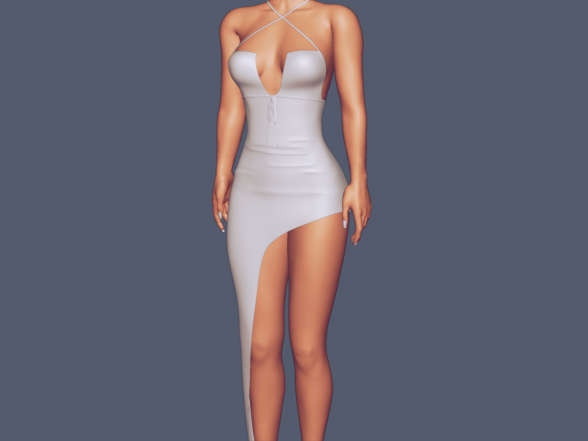 Women Pink Dress Low-poly 3D model_8