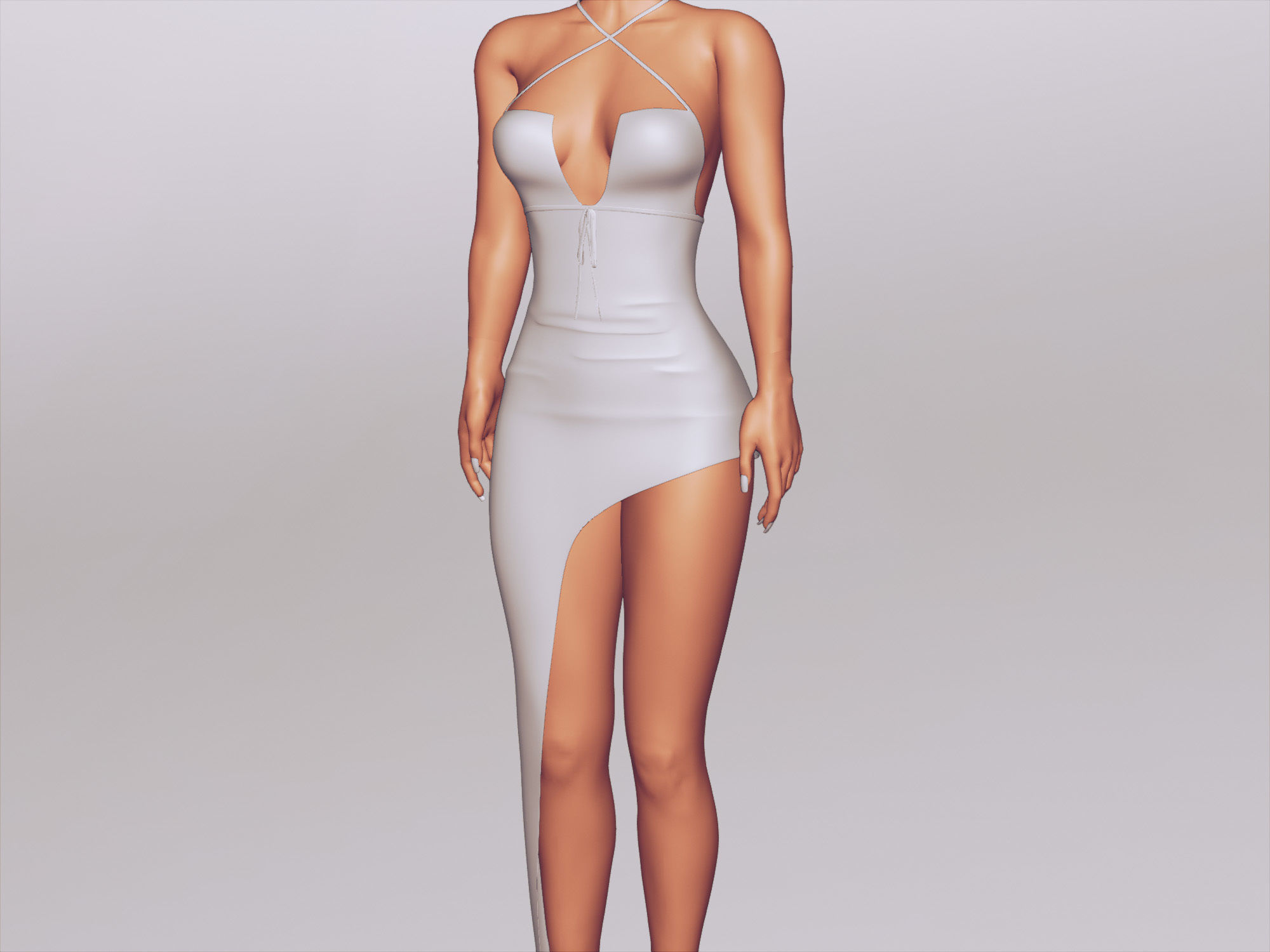 Women Pink Dress Low-poly 3D model_7