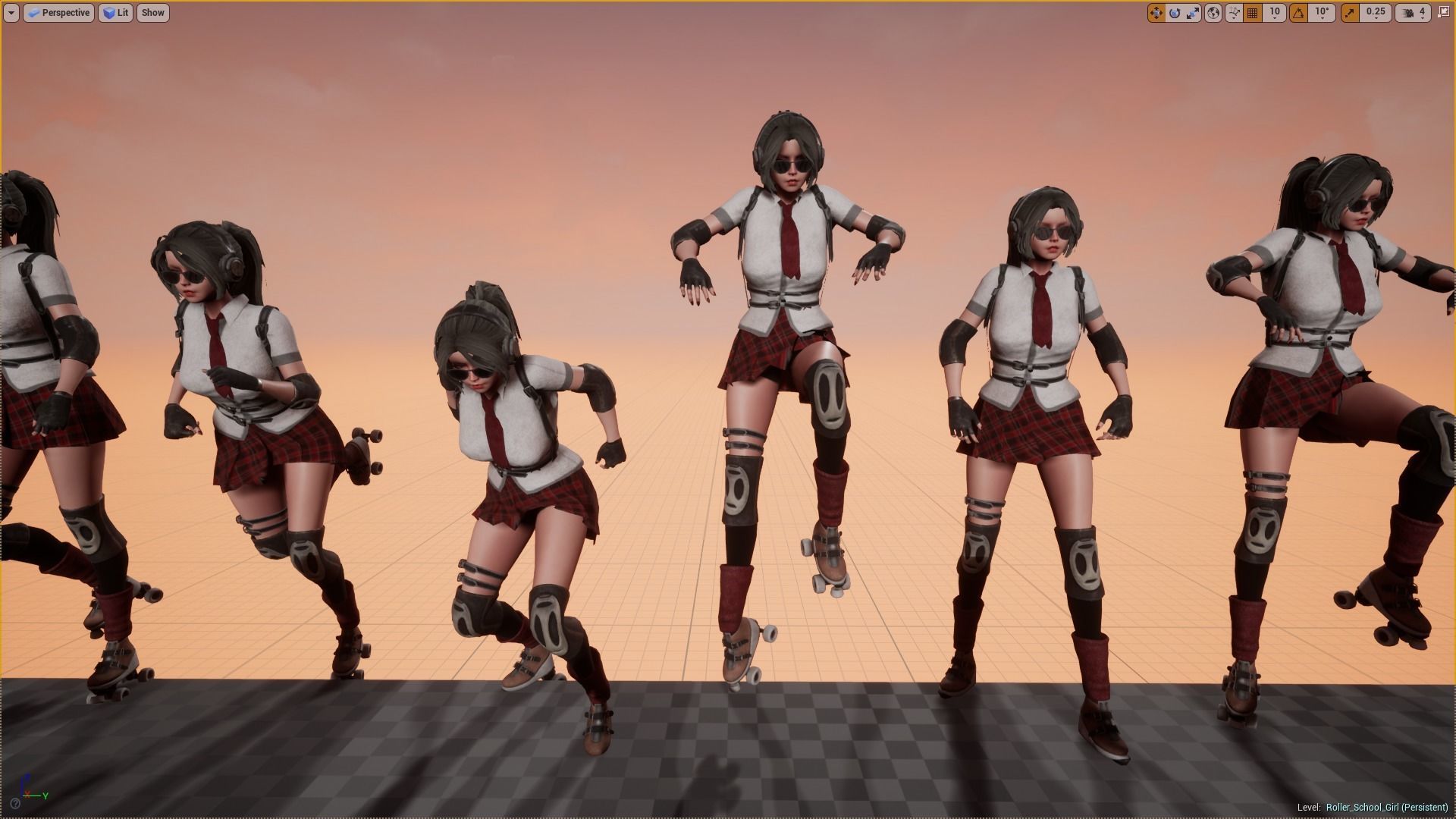 Roller School Girl Low-poly 3D model_17