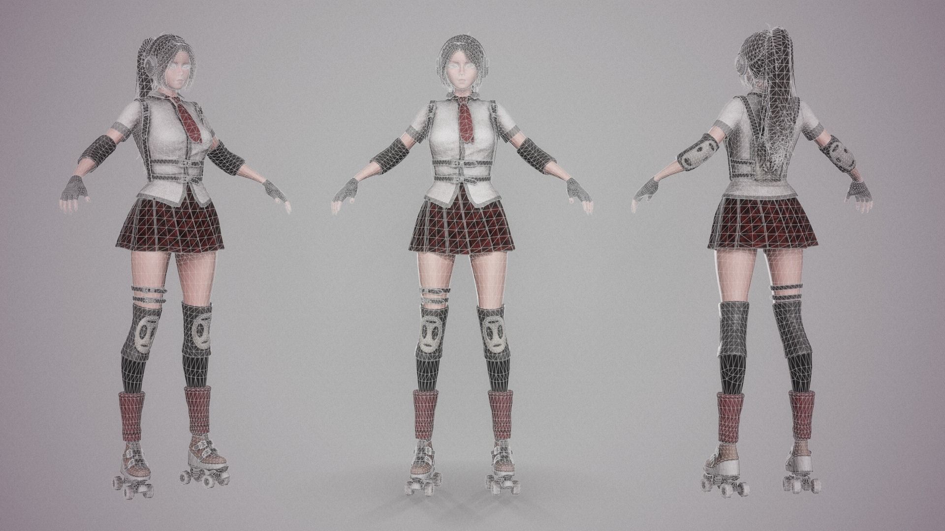 Roller School Girl Low-poly 3D model_3