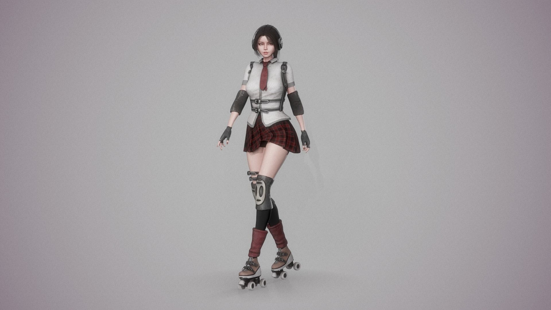 Roller School Girl Low-poly 3D model_6