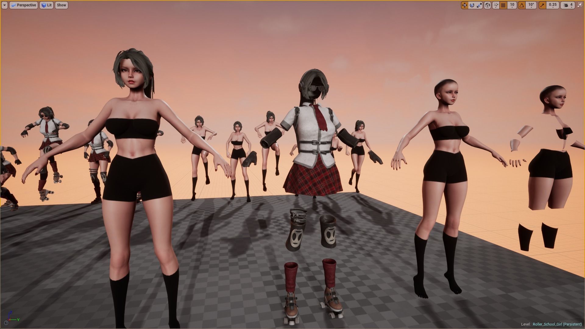 Roller School Girl Low-poly 3D model_12