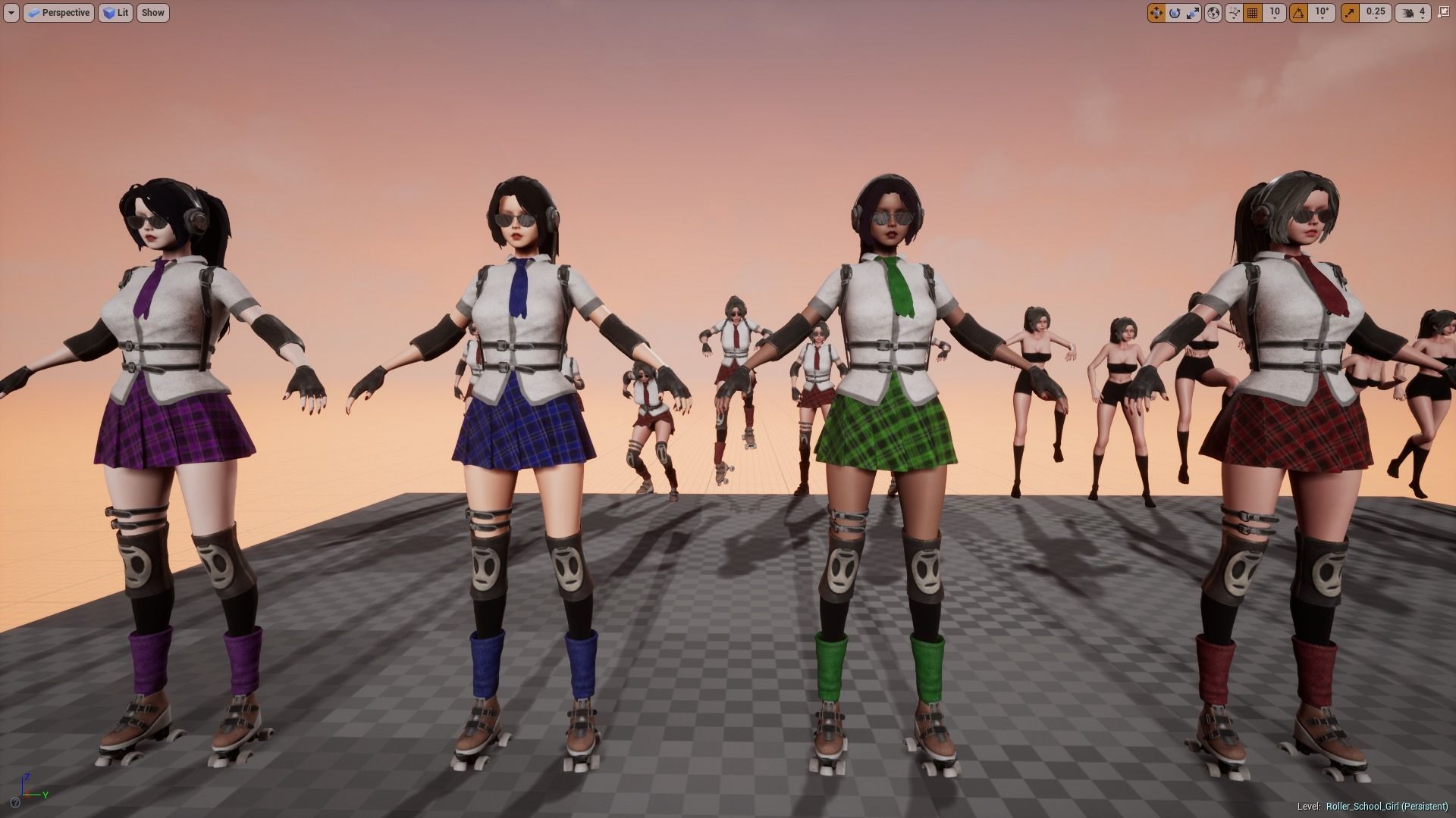 Roller School Girl Low-poly 3D model_14