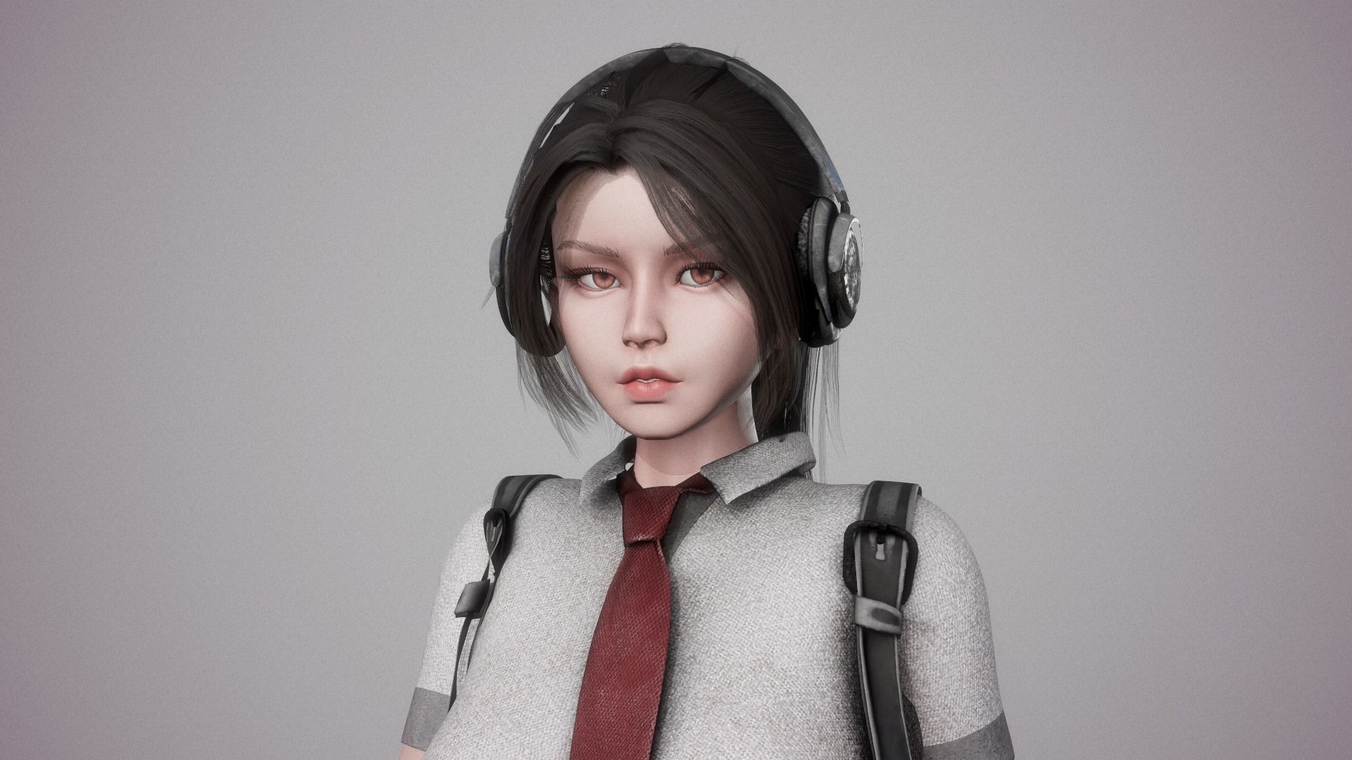 Roller School Girl Low-poly 3D model_8