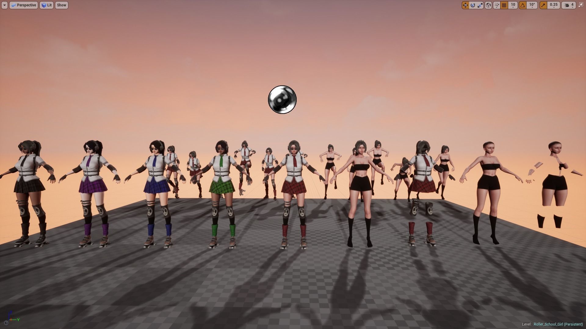 Roller School Girl Low-poly 3D model_15