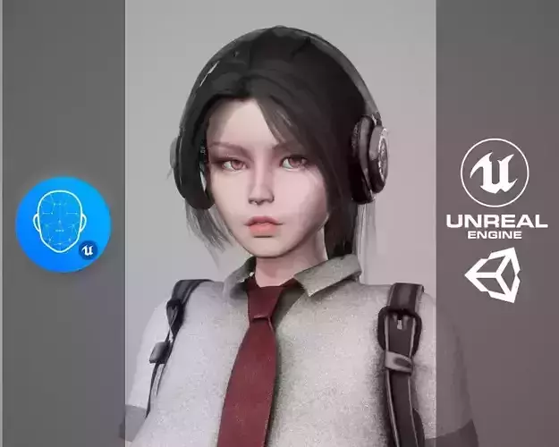 Roller School Girl Low-poly 3D model
