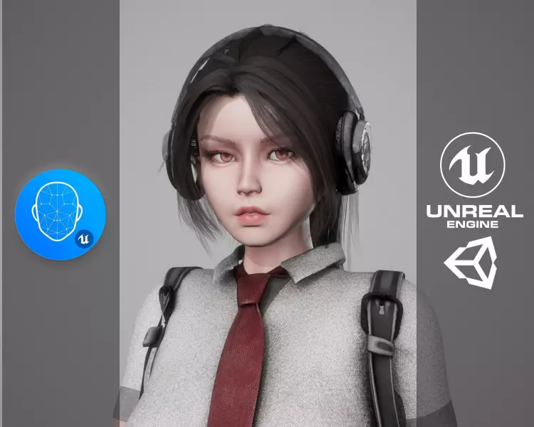 Roller School Girl Low-poly 3D model_0