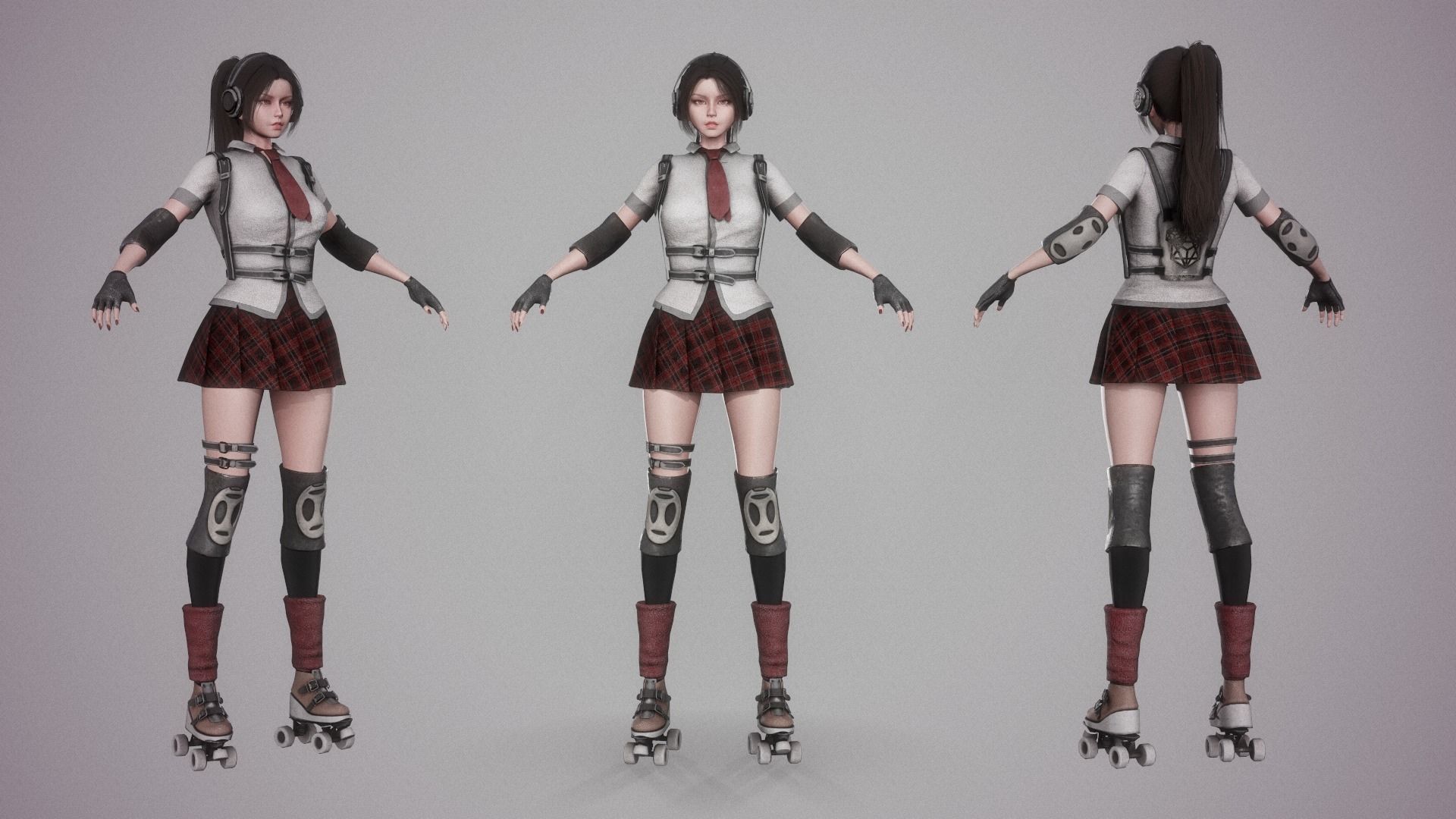 Roller School Girl Low-poly 3D model_2