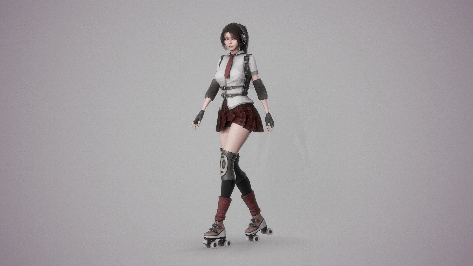 Roller School Girl Low-poly 3D model_7