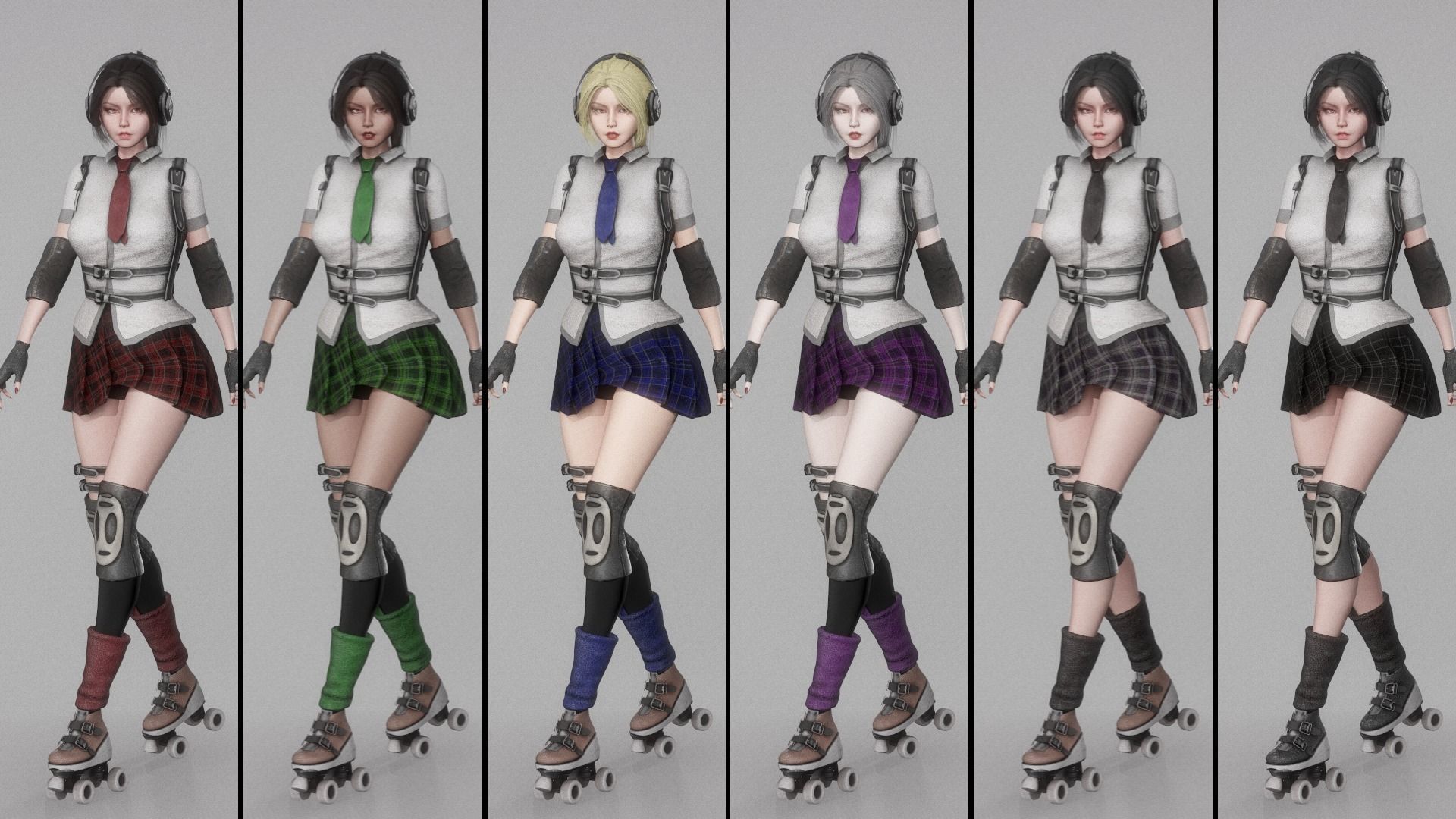 Roller School Girl Low-poly 3D model_4