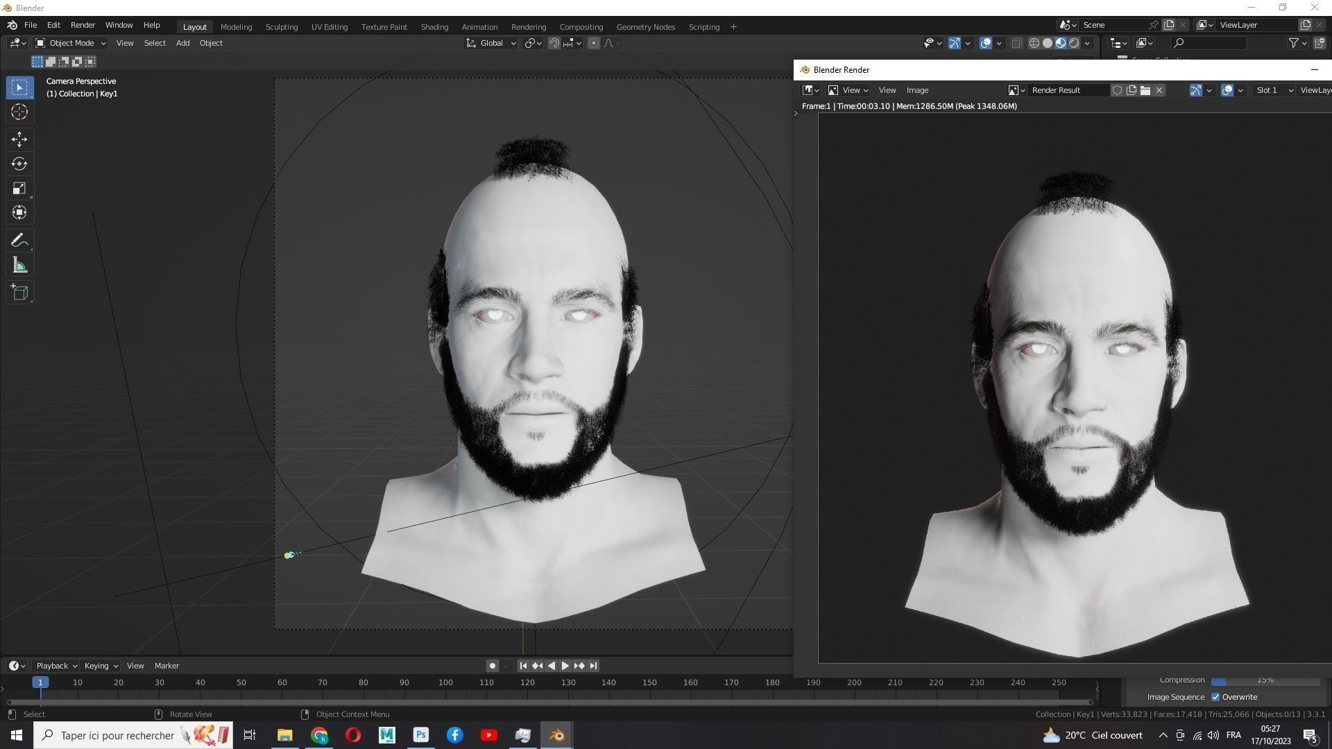 Realistic Male Hairstyle Low-poly 3D model_21