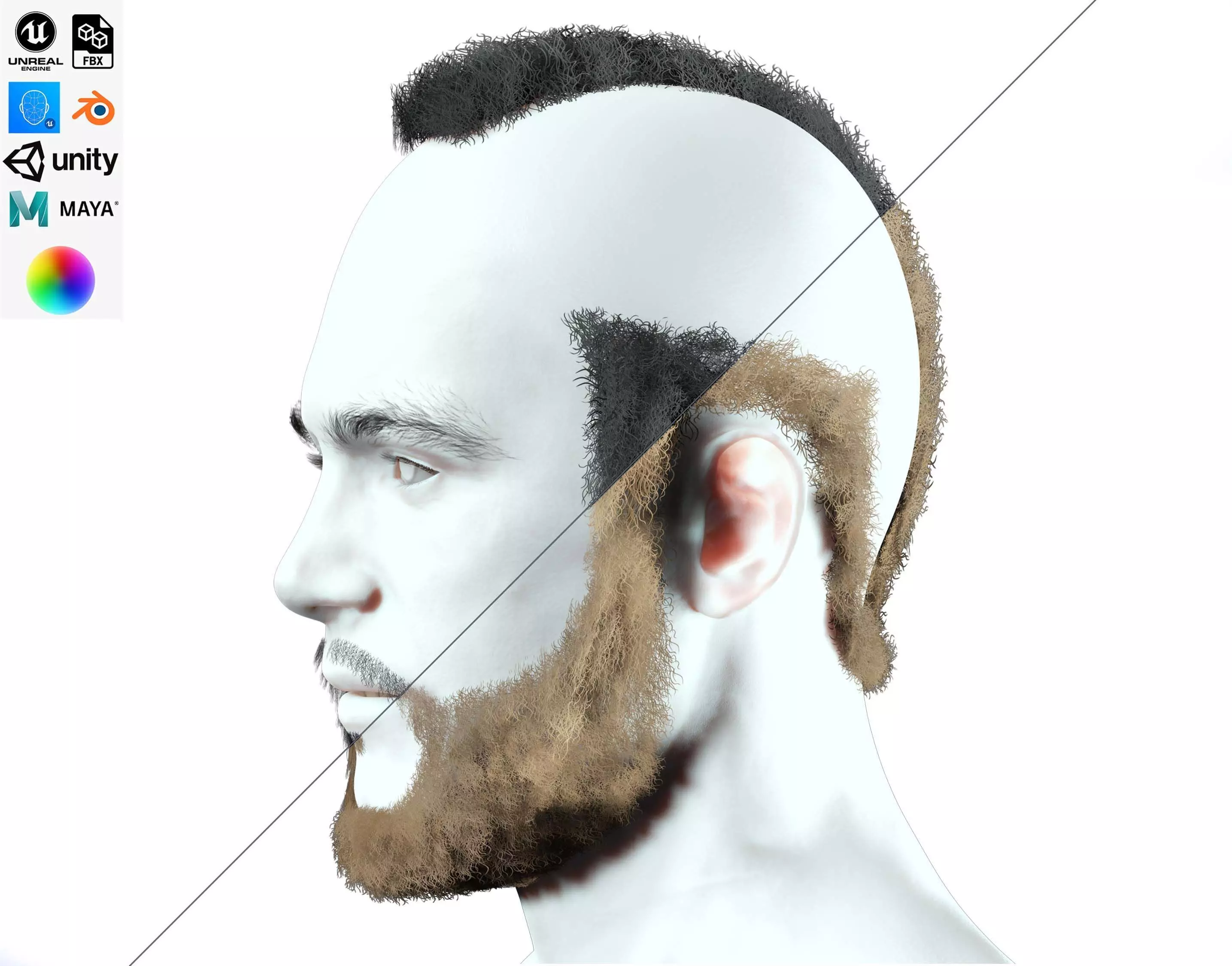 Realistic Male Hairstyle Low-poly 3D model_0