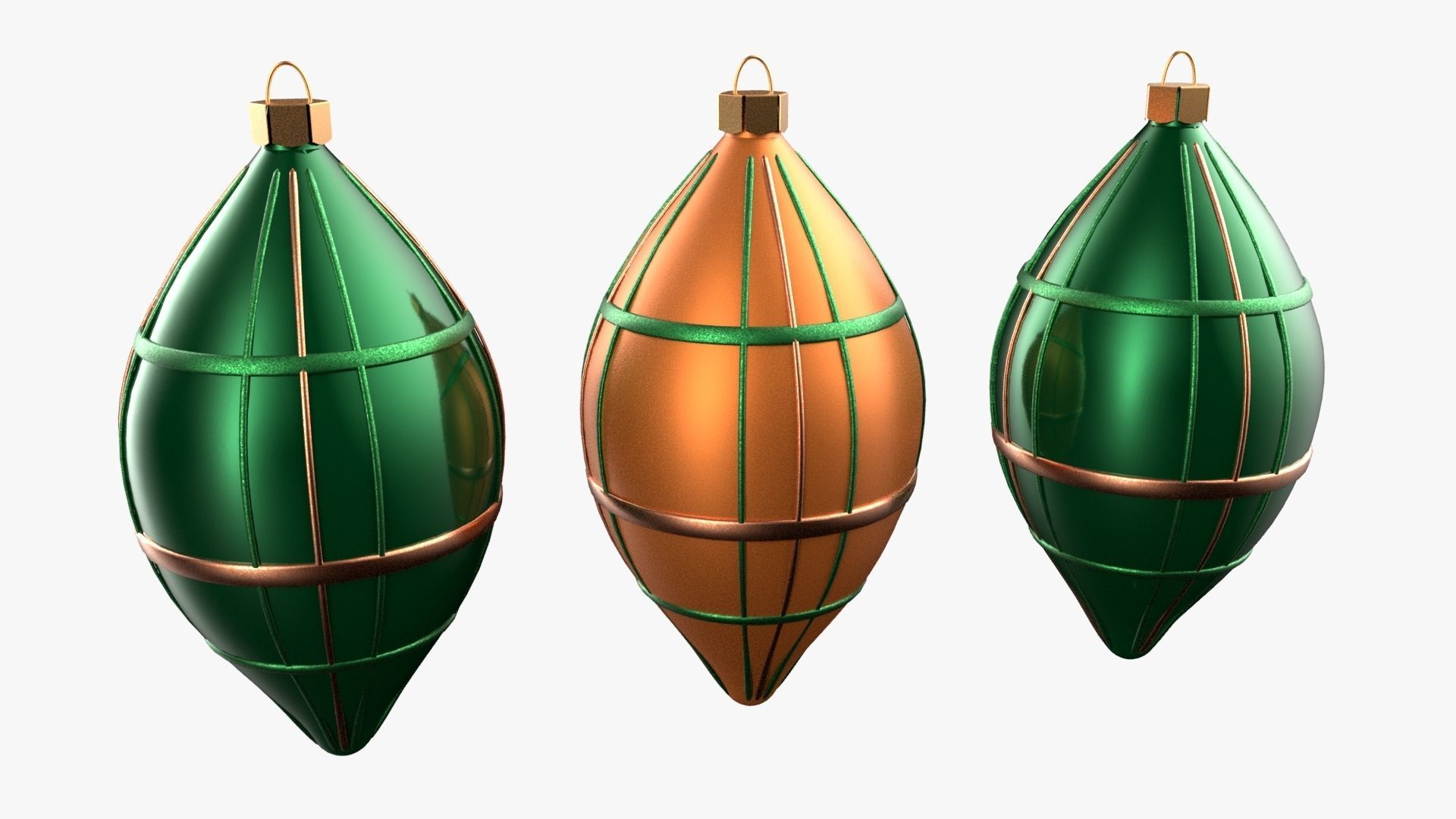 Christmas Tree Ornament Set6 - Green Orange 3D model_1