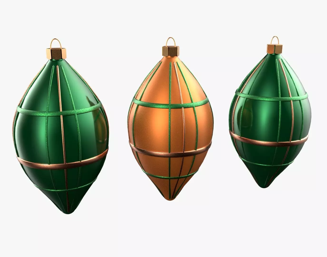 Christmas Tree Ornament Set6 - Green Orange 3D model_0