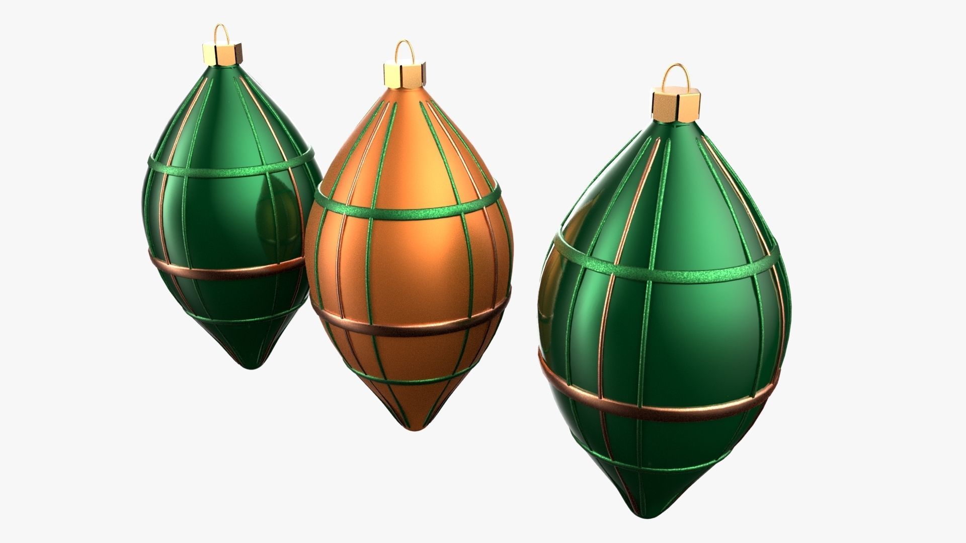 Christmas Tree Ornament Set6 - Green Orange 3D model_2