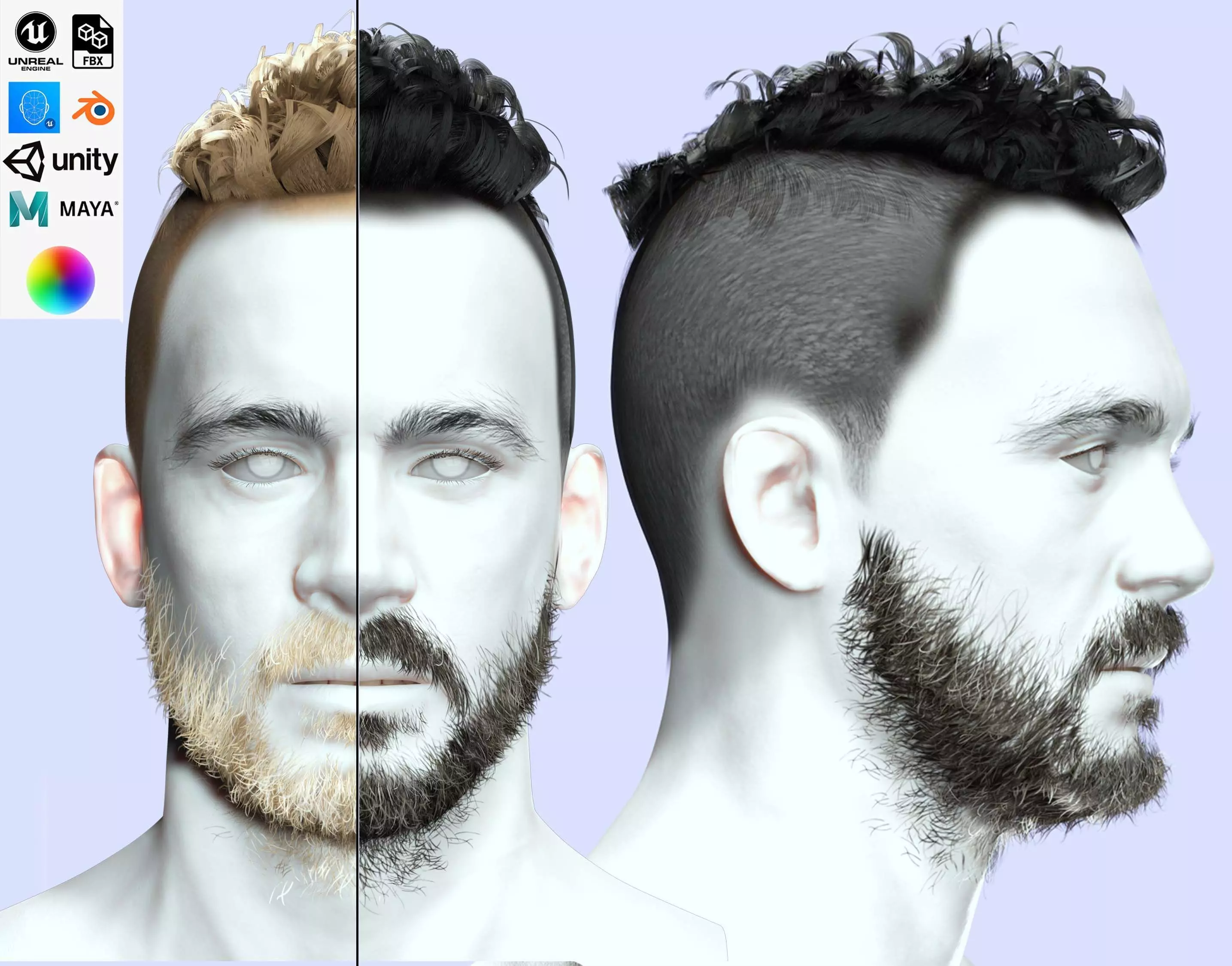 Faux Hawk Male Hair Low-poly 3D model_0