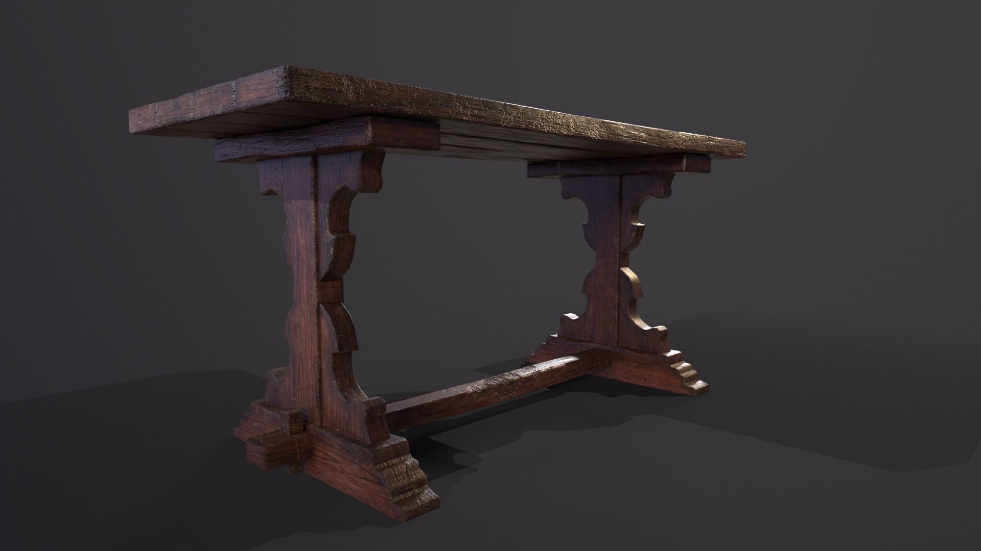 Old Wooden Heirloom Farm Table - 2 textures Low-poly 3D model_18