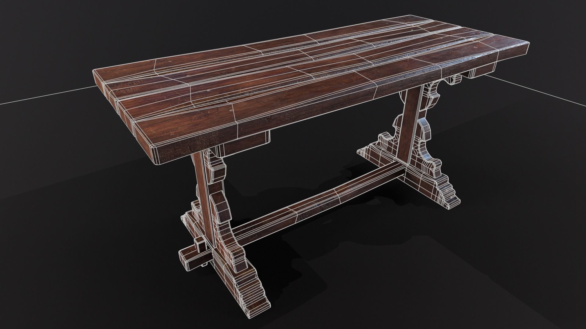Old Wooden Heirloom Farm Table - 2 textures Low-poly 3D model_5