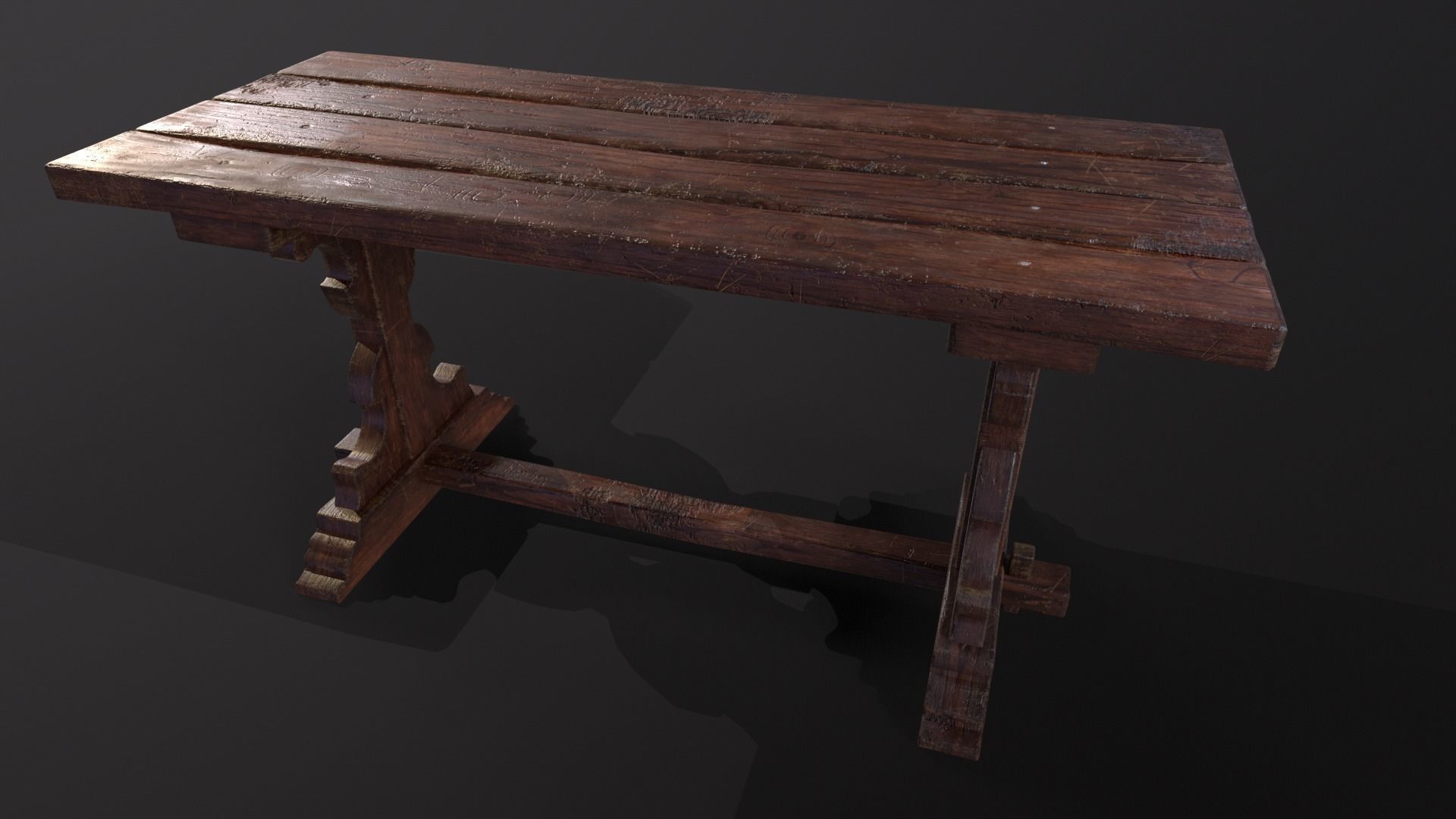 Old Wooden Heirloom Farm Table - 2 textures Low-poly 3D model_8
