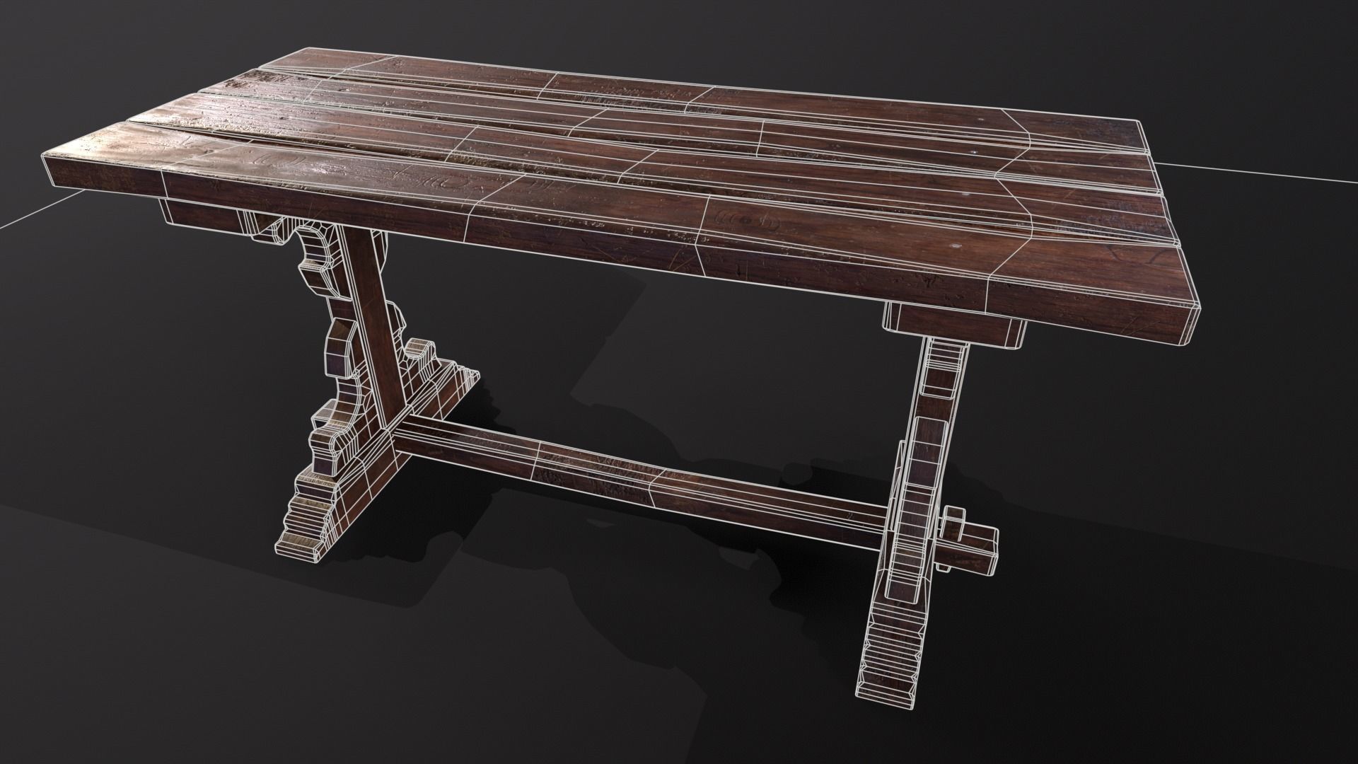 Old Wooden Heirloom Farm Table - 2 textures Low-poly 3D model_9