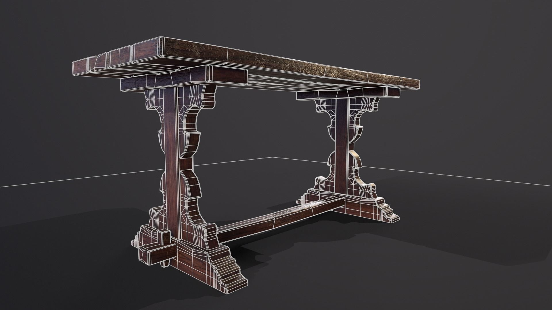 Old Wooden Heirloom Farm Table - 2 textures Low-poly 3D model_19