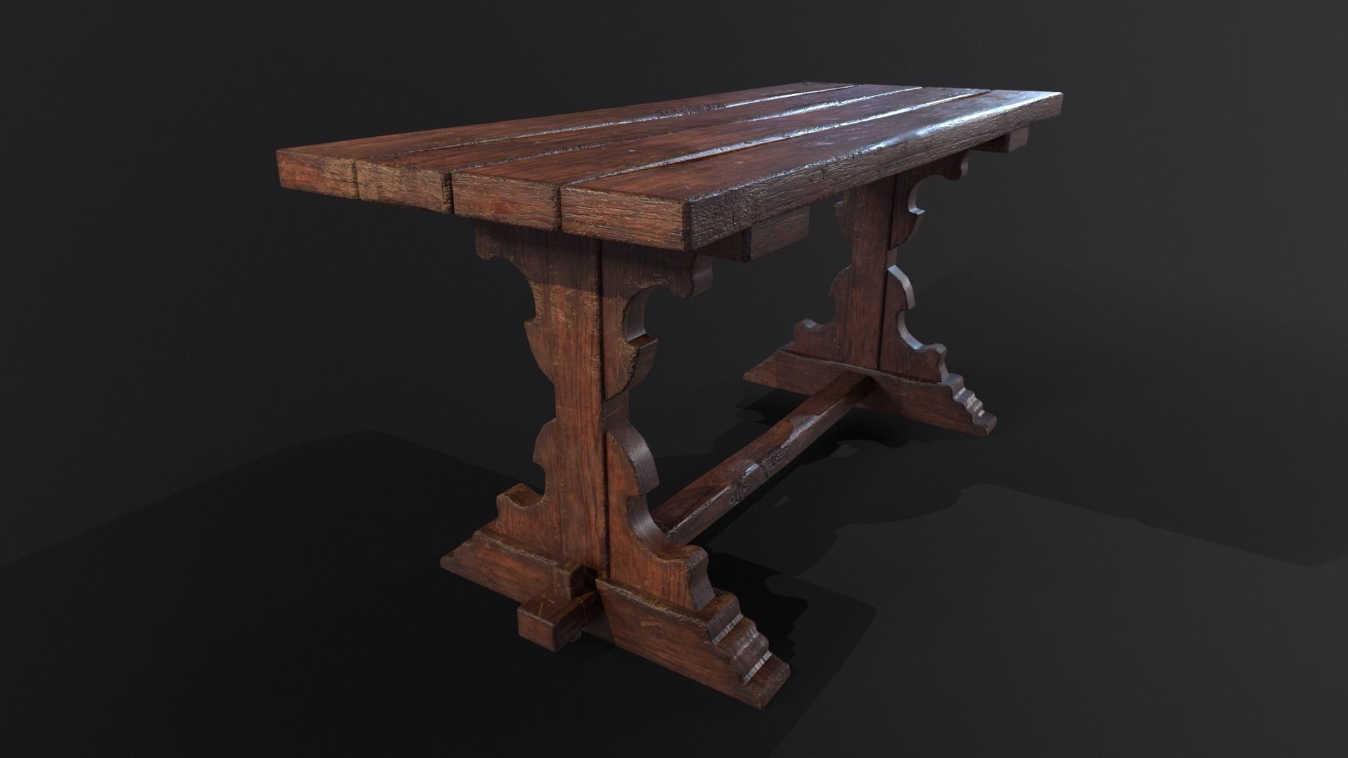 Old Wooden Heirloom Farm Table - 2 textures Low-poly 3D model_2