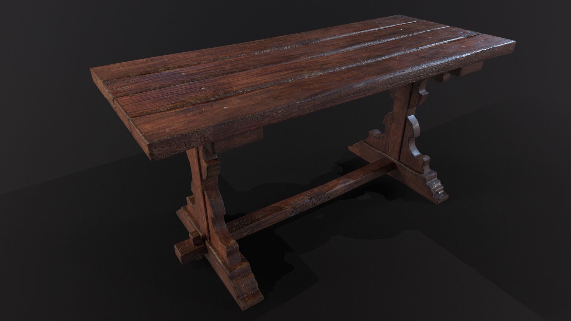 Old Wooden Heirloom Farm Table - 2 textures Low-poly 3D model_4