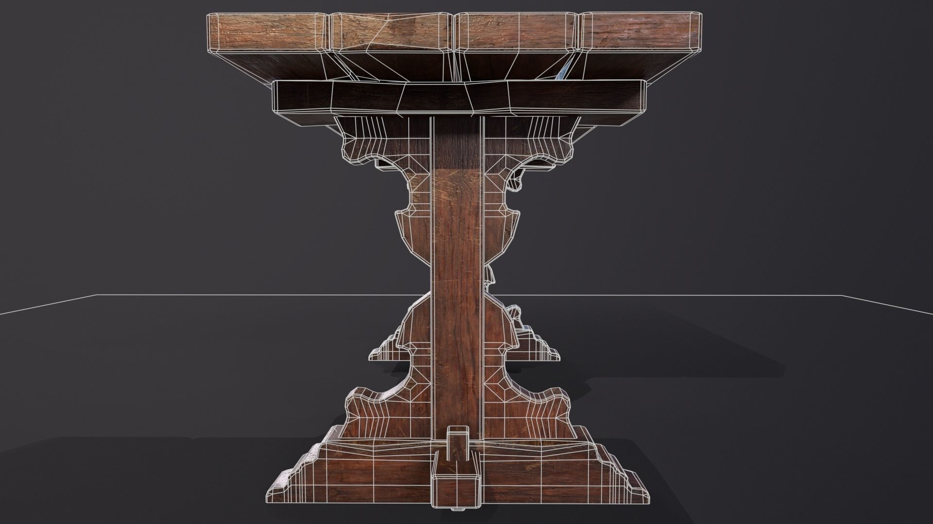 Old Wooden Heirloom Farm Table - 2 textures Low-poly 3D model_25