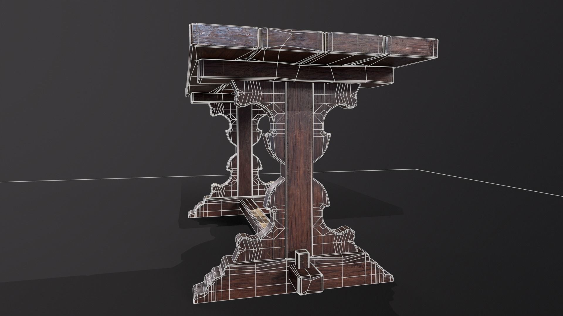 Old Wooden Heirloom Farm Table - 2 textures Low-poly 3D model_17