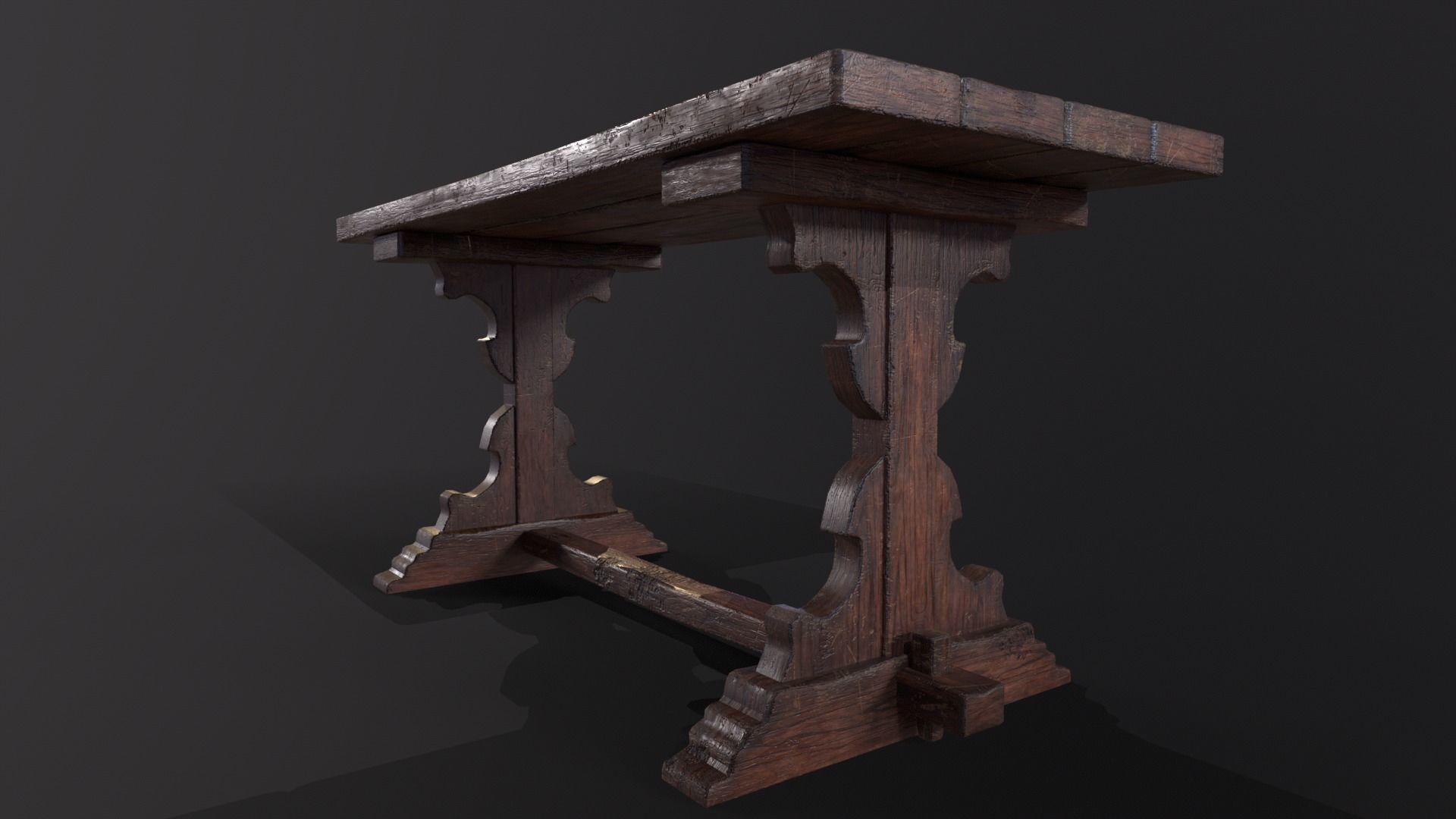 Old Wooden Heirloom Farm Table - 2 textures Low-poly 3D model_14