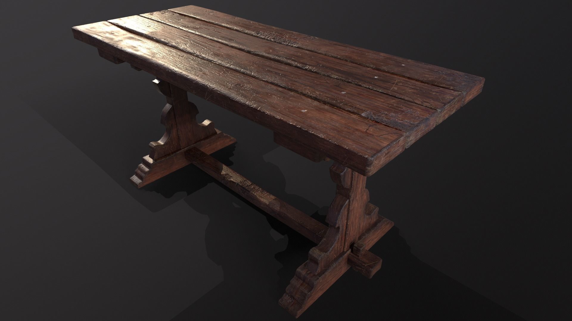 Old Wooden Heirloom Farm Table - 2 textures Low-poly 3D model_10