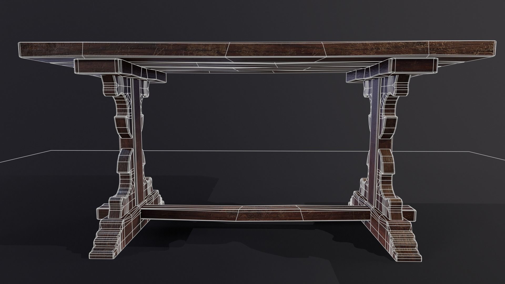 Old Wooden Heirloom Farm Table - 2 textures Low-poly 3D model_21