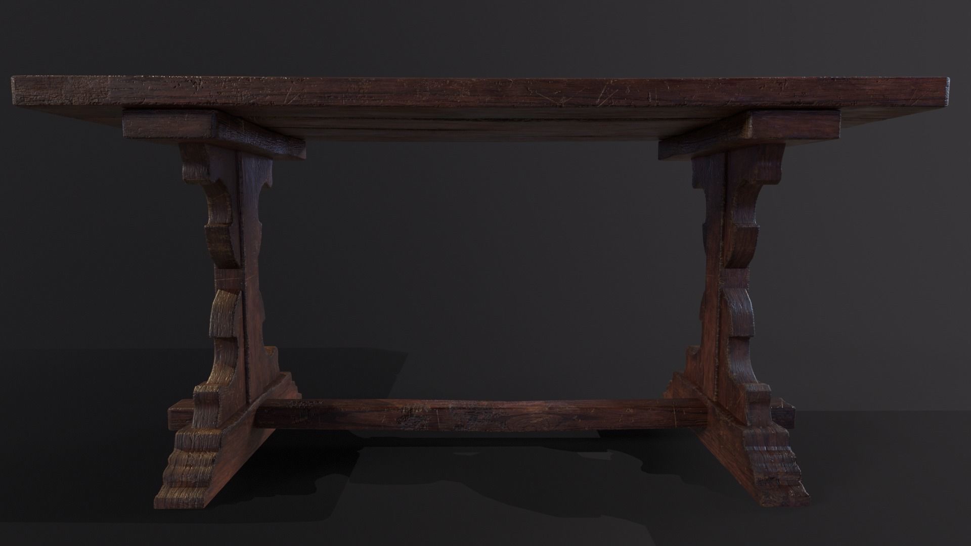 Old Wooden Heirloom Farm Table - 2 textures Low-poly 3D model_26