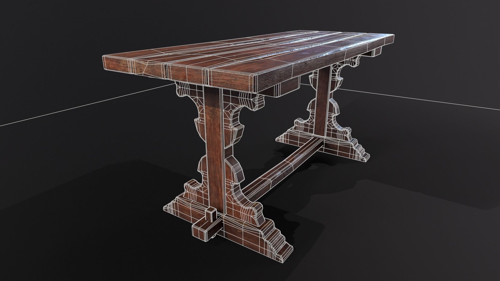 Old Wooden Heirloom Farm Table - 2 textures Low-poly 3D model_3